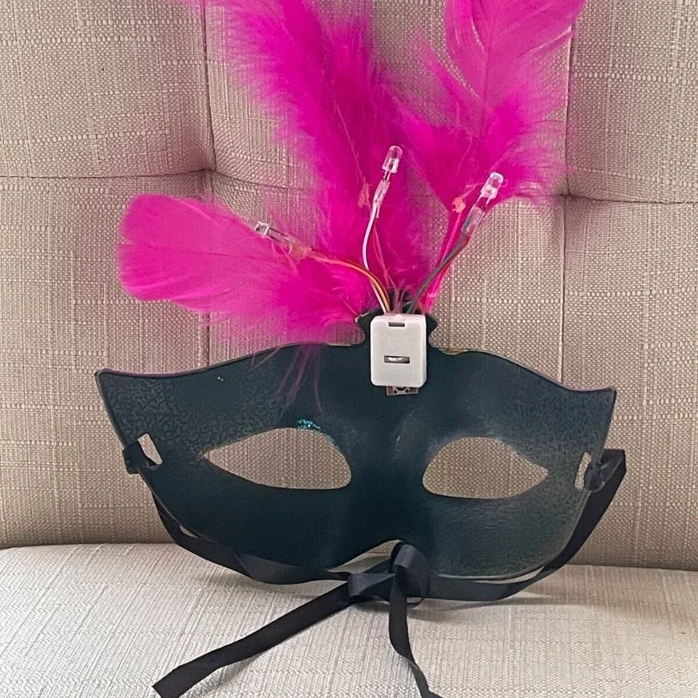 Halloween Mask Party Light Up Eyemask Masquerade Mask Deep Pink Faux Fur Mask